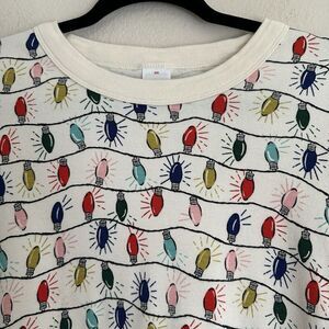 Hanna Andersson Pajamas Top XXL Ivory Lightbulb‎ Christmas FLAW